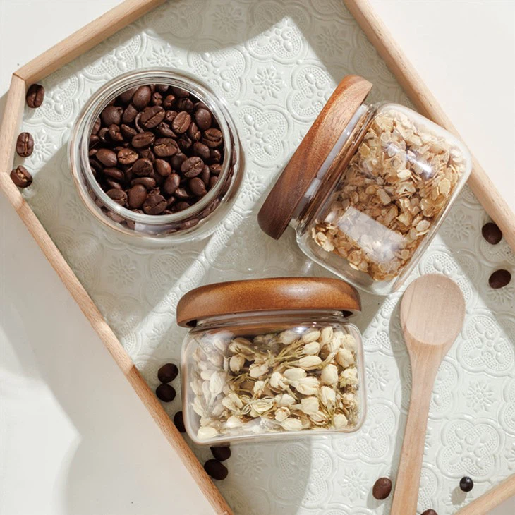 Glass Storage Jar Sealed With Acacia Wood Lid